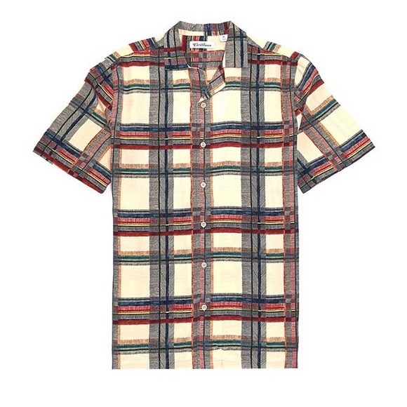 Caribbean Aqua Collection Plaid Cream Woven Camp Shirt SZ M - Picture 1 of 1